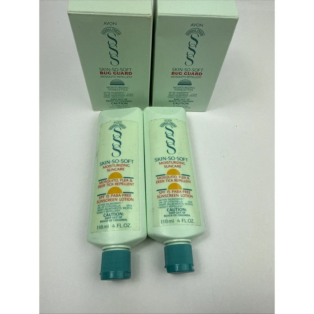 Vtg Avon Skin So Soft Lot Moisturizing Sunscreen Lotion 4 oz Wipes Towelettes